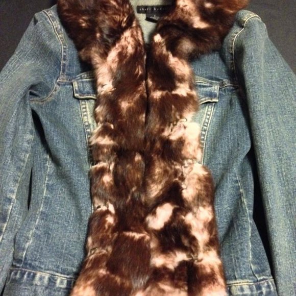Sheri Bodell Blue Jean Jacket with Rabbit Fur - Picture 2 of 5